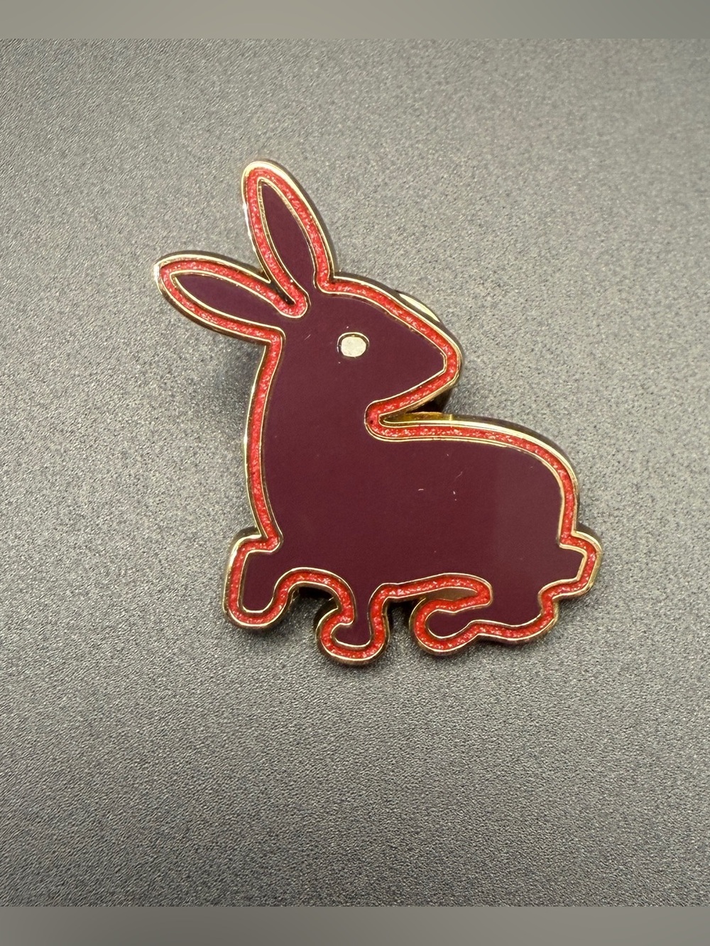 Coach Burgundy Rabbit Enamel Pin with Gold Outline